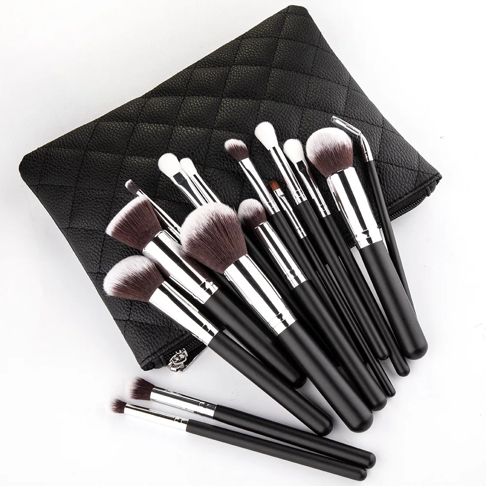 

Free Sample natural Makeup Brushes/Crystal Black Handle Makeup Brush Set, Black silver