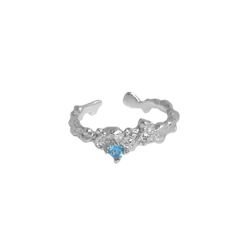 925 Sterling Silver Gemstone Ring Cushion Cut Hammered Texture Style CZ Promise Ring for Women