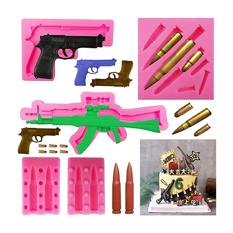 

Mini Gun Silicone Fondant Molds Pistol Shaped Baking Molds for Making Cake Chocolate Gummy Candy Candle Mold