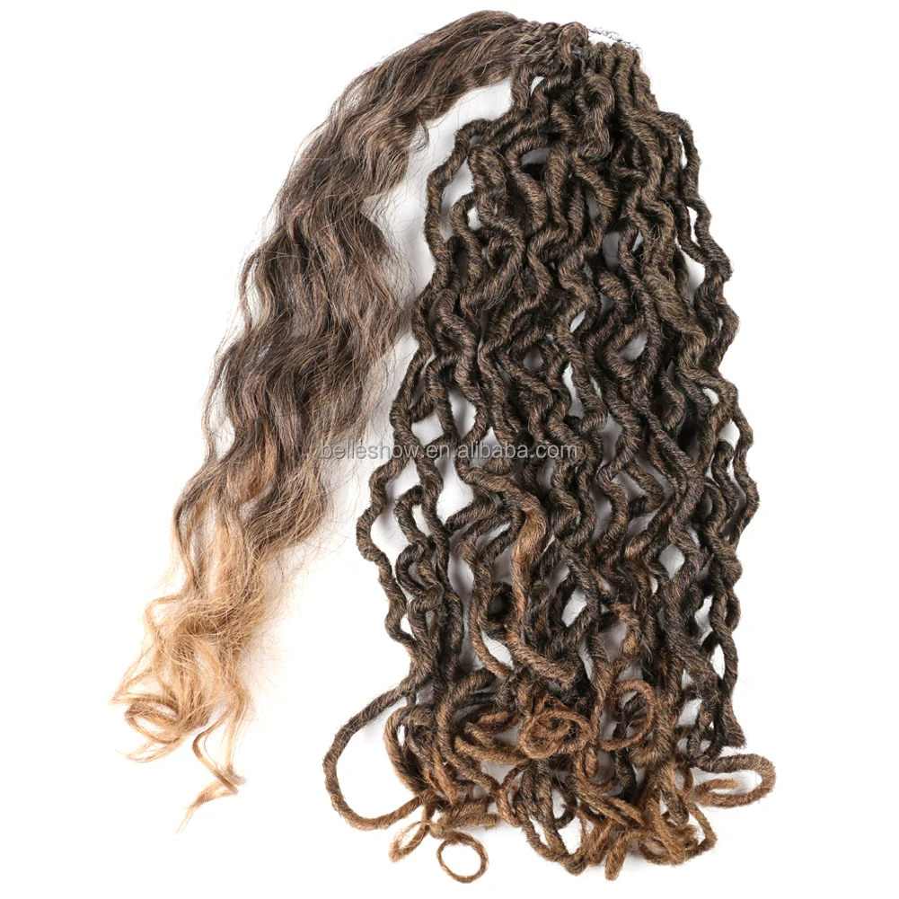 

Hot sell 18 Inch Soft Natural Synthetic Hair Faux Locs Wavy Crochet With Curly Braids Goddess Faux Locks River Hair