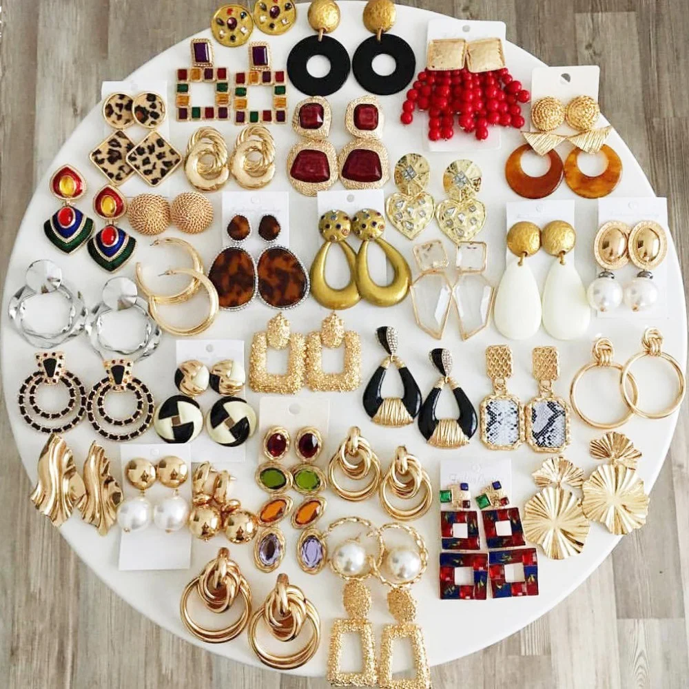 

Kaimei Fashion 2019 ZA Brands Multi-Color Alloy Drop Earrings for Women Gold Metal Big Statement Earrings Unique Jewelry Bijoux, Many colors fyi