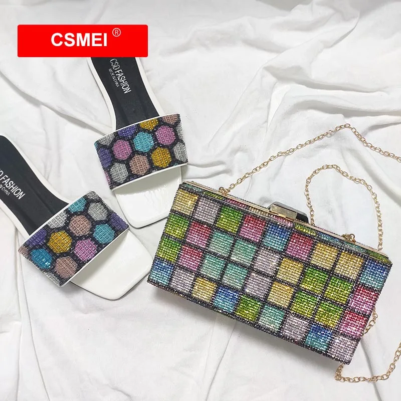 

Summer 2021 women diamond studded clutch purses evening bags ladies shoe sandals and purse handbag sets