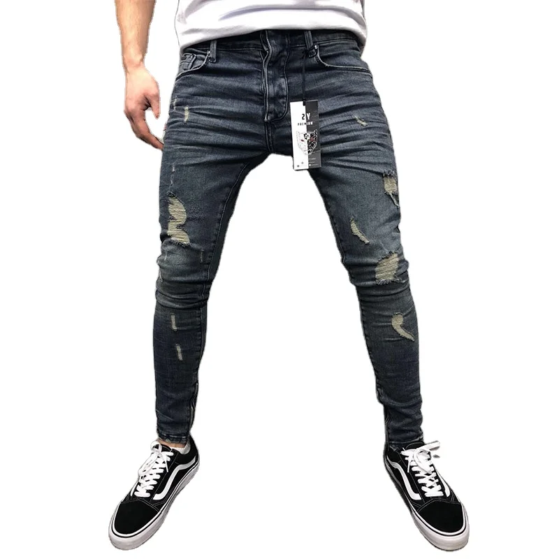 

Wholesale Hot Sale Custom Washed Breathable Jeans Men Pencil Pants Biker Jeans Men 2020 Casual Ripped Skinny Jeans Men 103 Slim