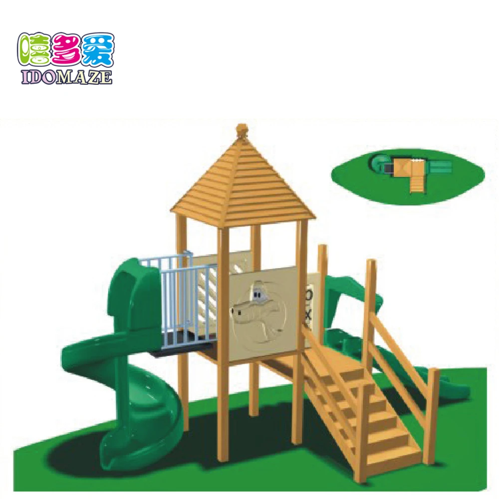 small outdoor playhouse with slide