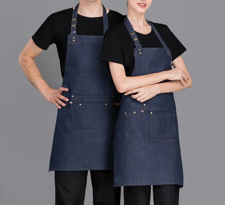 

SunYue Leather Jean Apron Coffee Shop Restaurant Chef Work Custom Barber Denim Apron, Can be customized