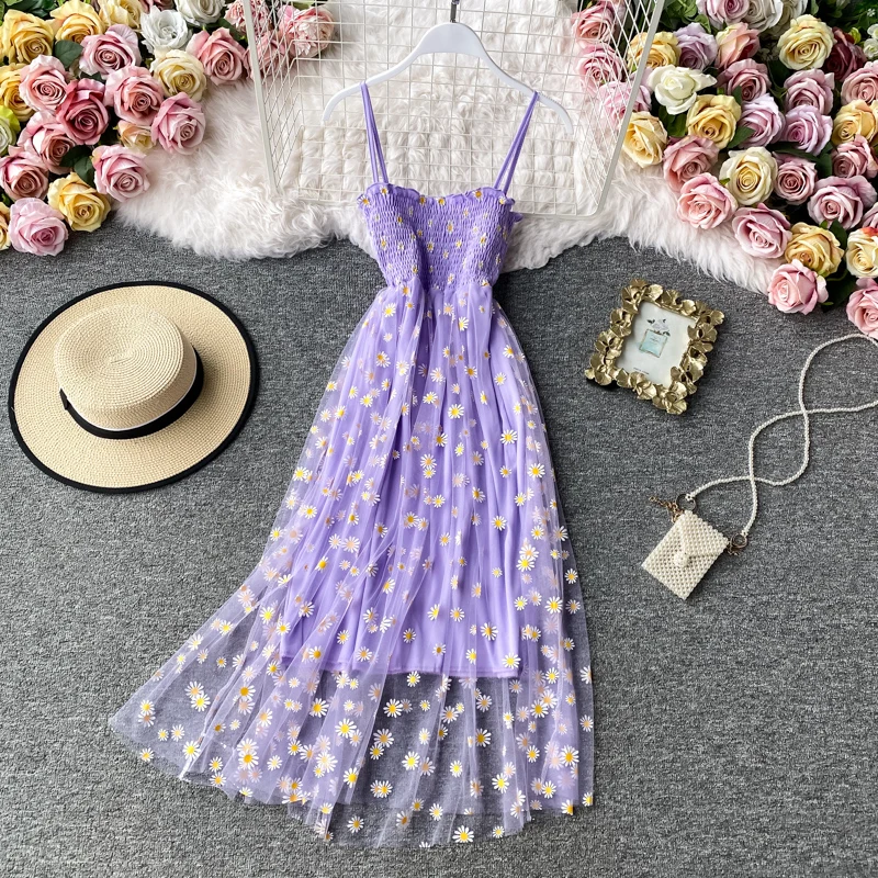 

Slip Dress Long Mesh Floral Dress Women Vintage Elegant Sexy Beach Dresses Woman Party Night 2021 Korean Kawaii Ruffle Backless, Many