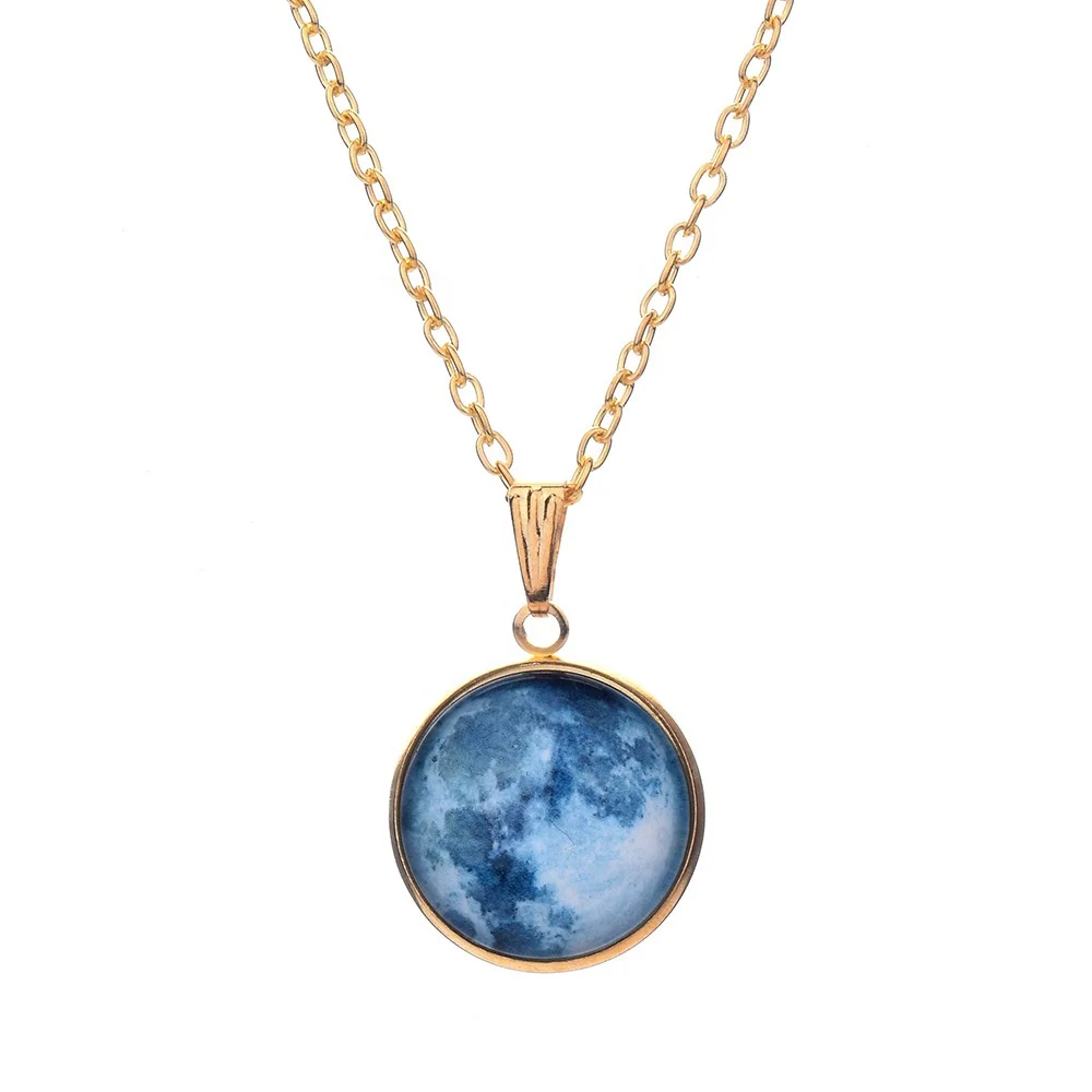 

New product starry sky luminous necklace gem pendant glass and blue eclipse jewelry