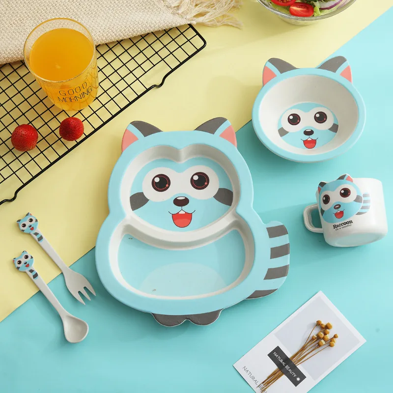 Amazon Hot Sale Bamboo Fiber Animal Baby Dinnerware Kids Dinner Sets
