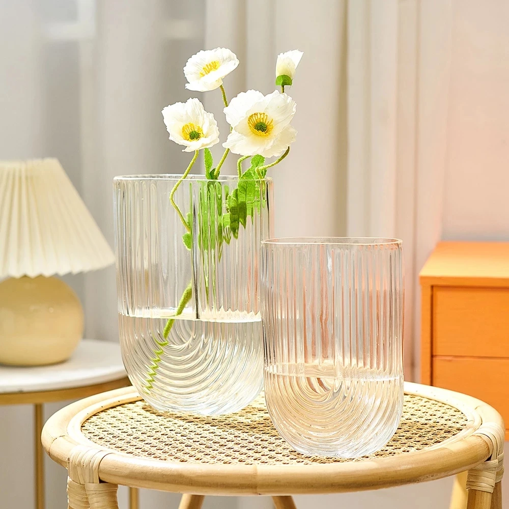

Supply home decoration modern cheap colored grey flower vase U shaped clear glass vase, Customized color
