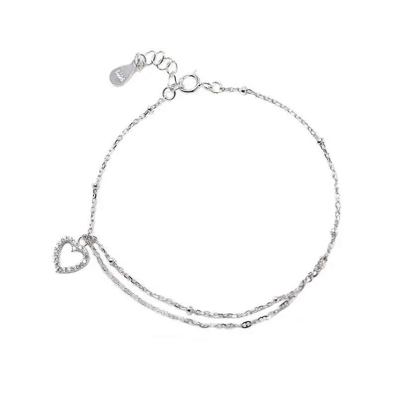 

2021 new arrivals valentine gifts Qings 925 sterling silver heart layered bracelet, Customized color