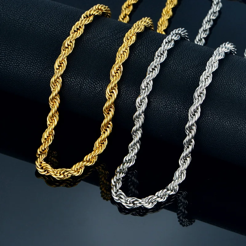 

Wholesale 3mm Rope Chain Stainless Steel 18K Gold Women Men Herringbone Necklace Twist Rope Chain