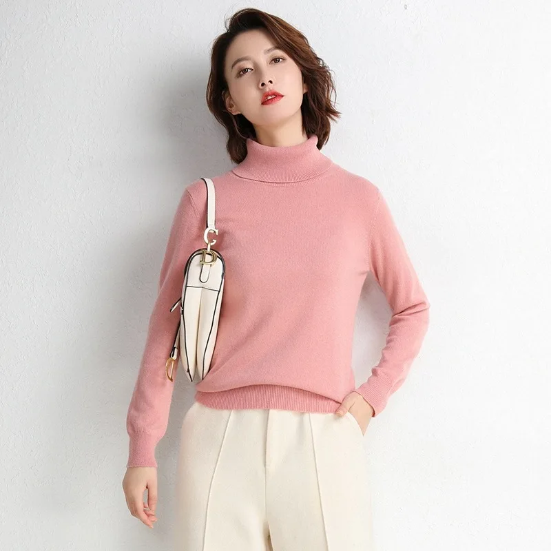 

factory Cashmere Women sweaters High Lapel Flat Slim Basic Bottoming Knitted Sweater