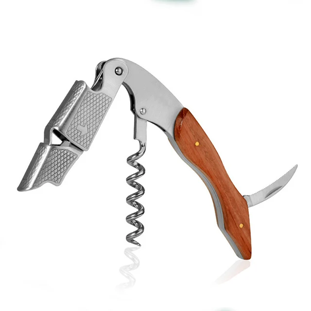 

Engraved Custom Waiters Wooden Handle Corkscrew Sommelier Stainless Steel Wine Bottle Opener, Silver+ wood color