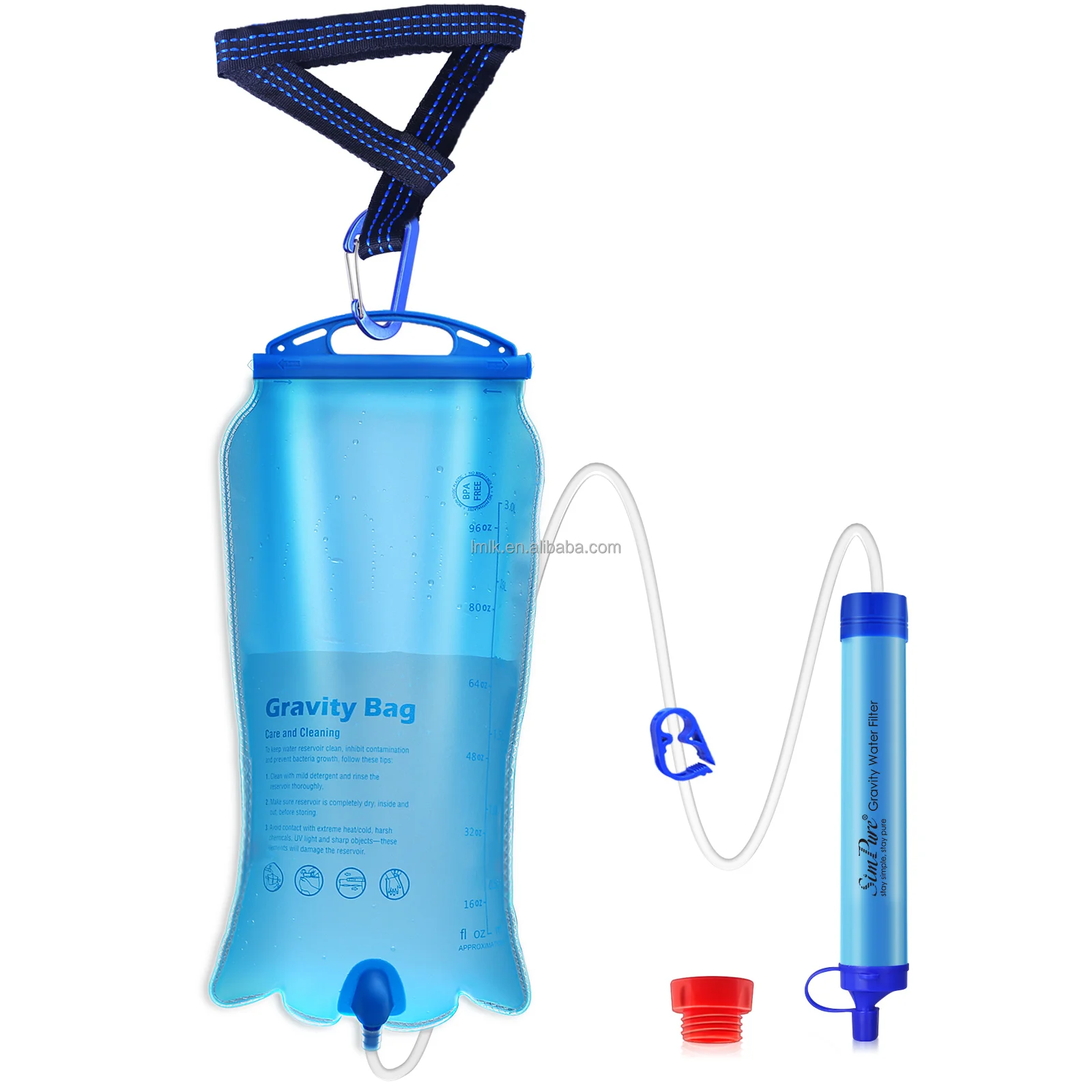 

Gravity Survival Water Filter Straw Purifier Travel Camping Hiking Emergency Kit, Blue