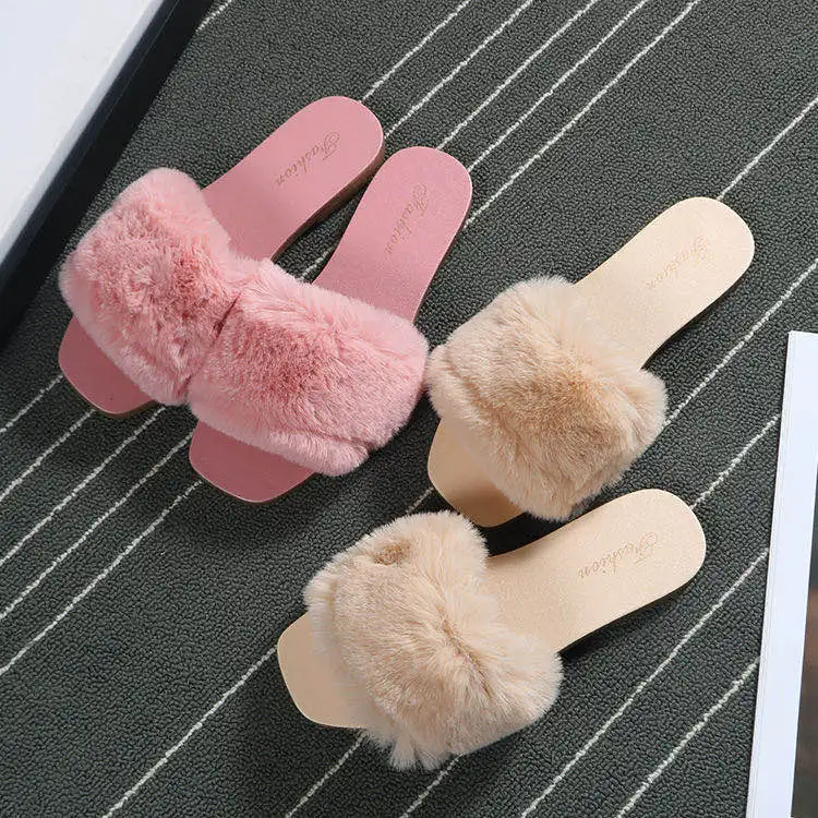 

ladies bedroom pink female faux fluffy furry home quilted winter flat slippers for women's