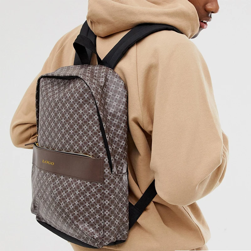 

New Design Vintage Pattern Mens Fashion Travelling PU Leather Backpack Bag