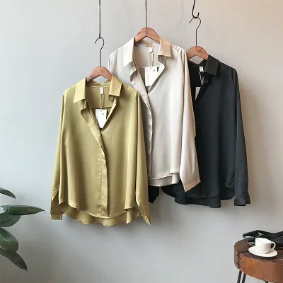 

B24422A 2021 Spring new lady elegant satin long sleeve fashion shirt, Shown