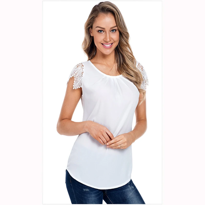 

Europe Designer Fashion Ladies Casual T Shirt Summer Women Sweater Short Sleeve O Neck Women Lace Clothing, Custom color