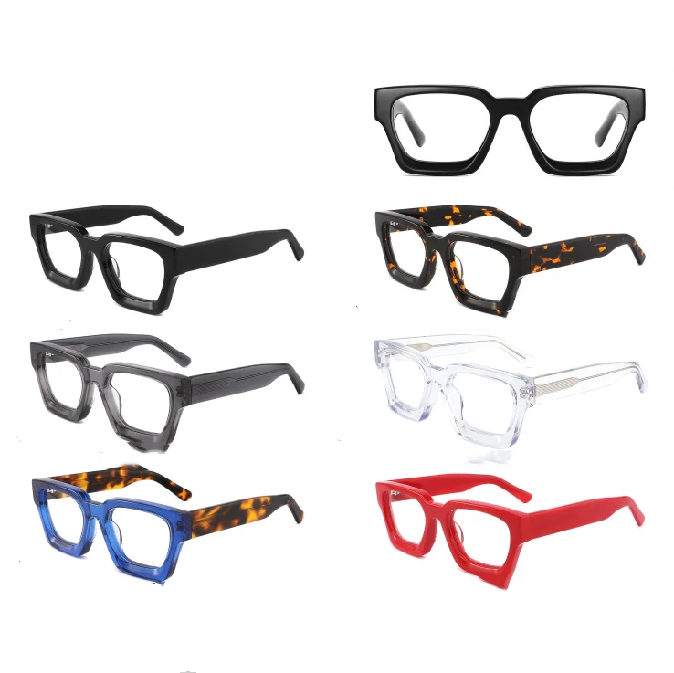 

2023 Custom logo clear lens acetate Spectacle computer frame blue light blocking square trendy optical glasses eyeglasses frames