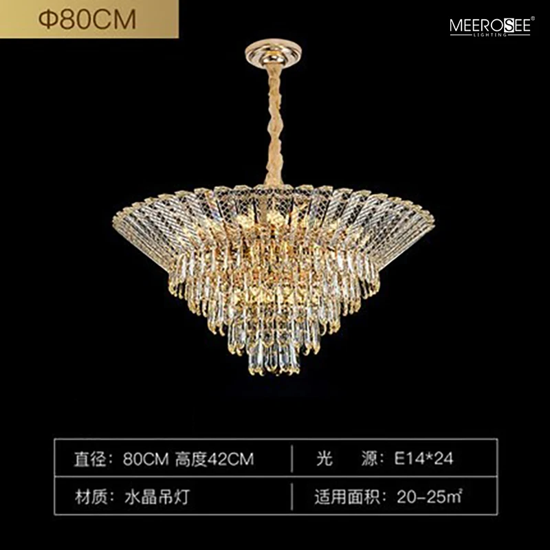 MEEROSEE Crystal Pendant Light Round Shape Living Room Light Crystal Hanging Light for Home MD92899