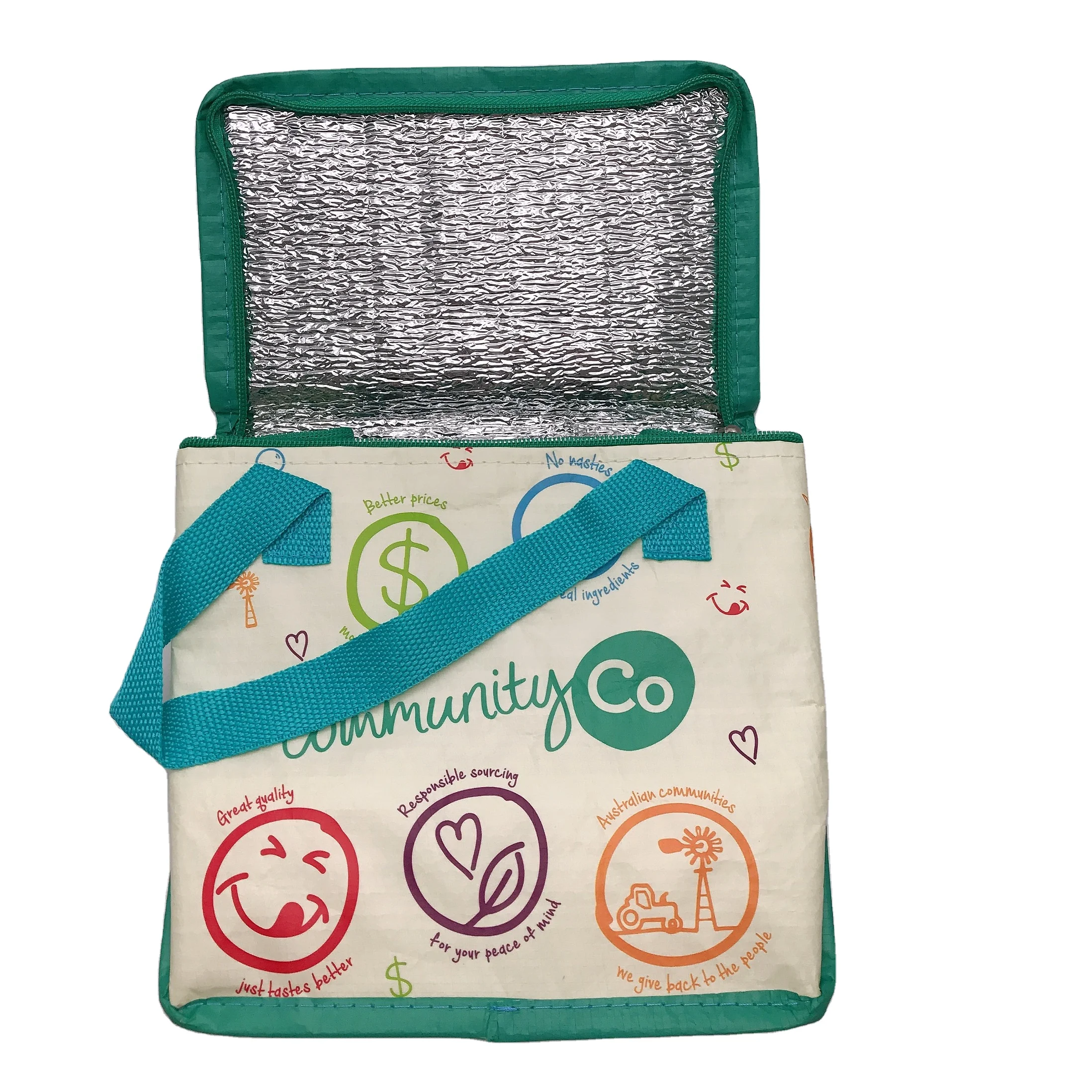 
Factory direct waterproof reusable foldable EPE foam Insulated pp woven custom lunch cooler tote bag 