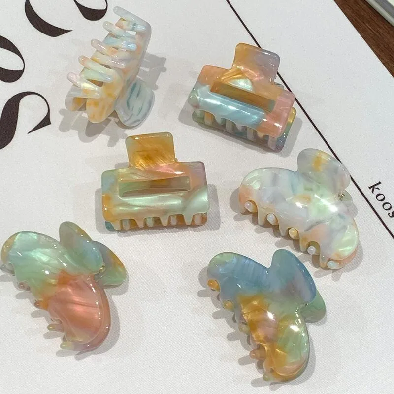 

Summer Colorful Marble Hollow Rectangle Square Acetate Hair Claw Clips Women Accessories Wholesale