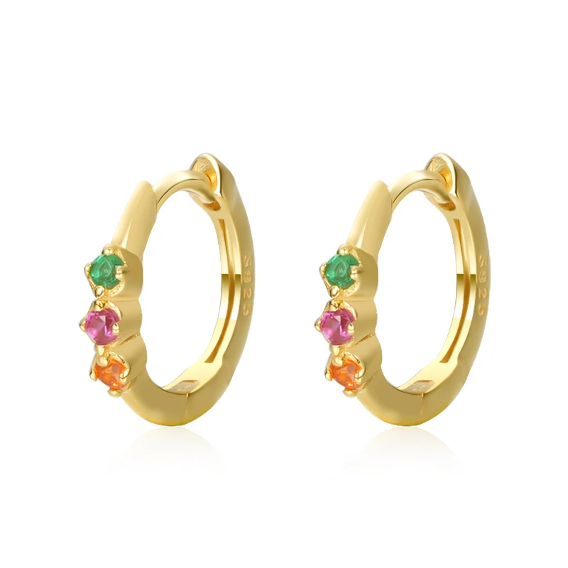 

Wholesale Small jewelry earrings silver 925 Three Stone Multi color huggies hoop earrings gold plated