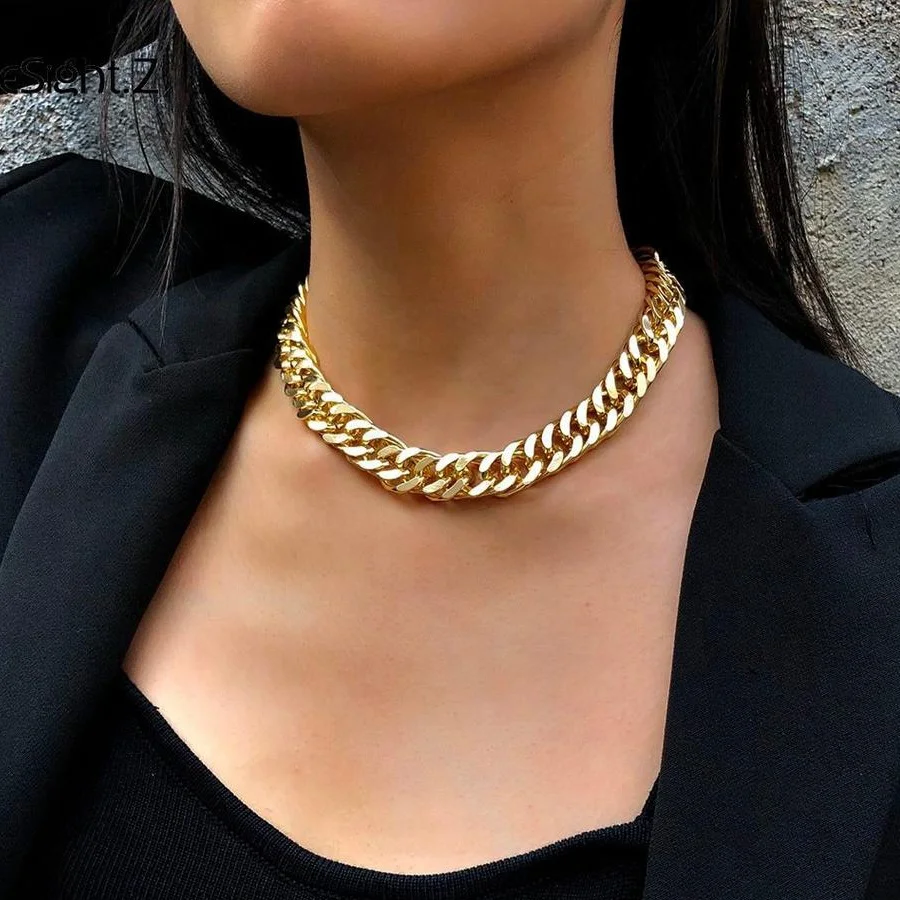 

Stainless Steel Chains Bulk Jewelry Punk Choker Necklace 18k Cuban Chain Necklace Chunky Link Chain Collar Necklace Choker