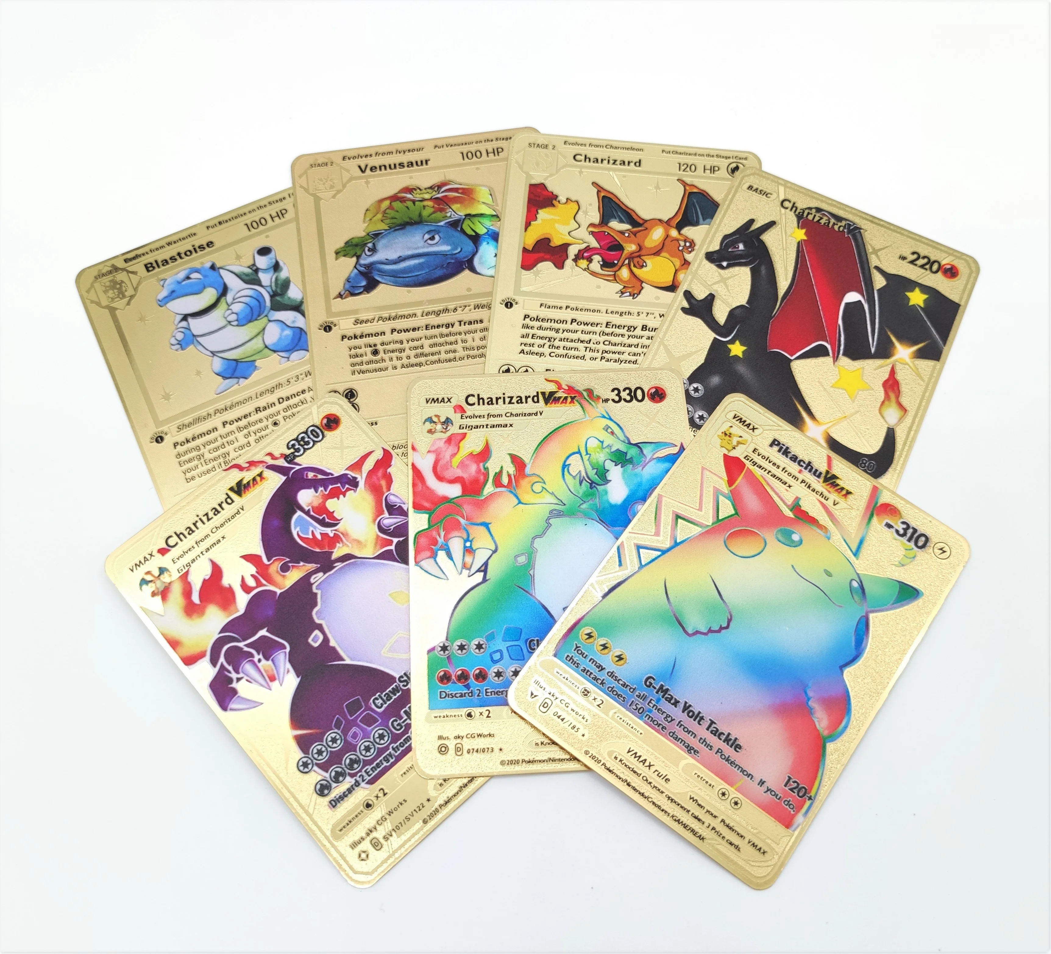 

Charizard, Blastoise, Venusaur Gold Metal Pokemon Cards 1st First edition New Trading Cards Game