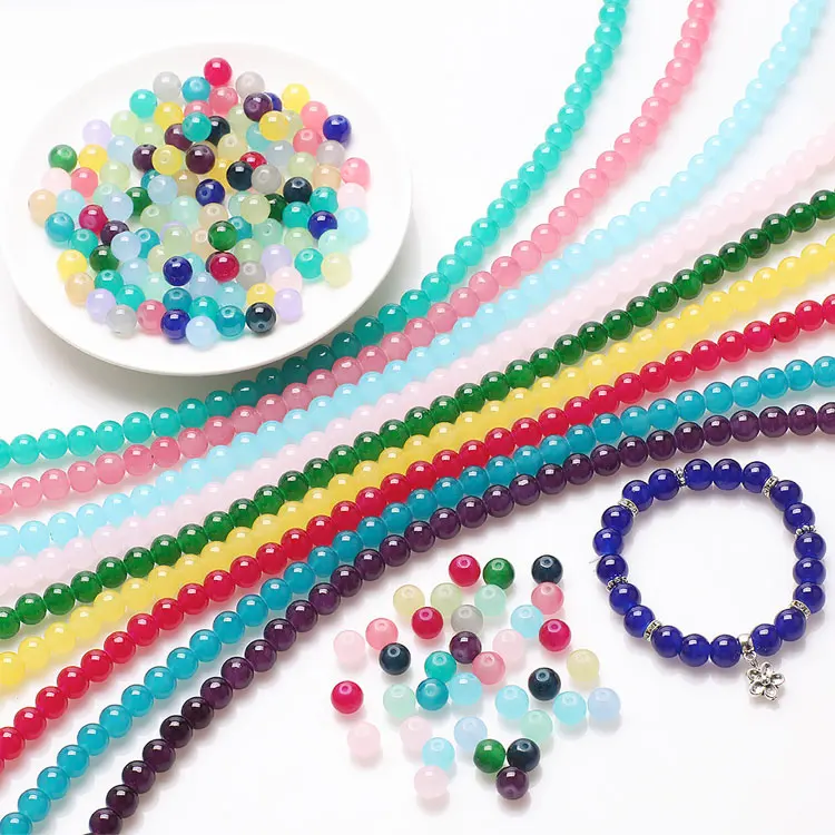 

100pcs Colorful Imitated Jade Loose Beads DIY Necklace Bracelet Accessories 8mm Round Crystal Glass Beads for Jewelry Making