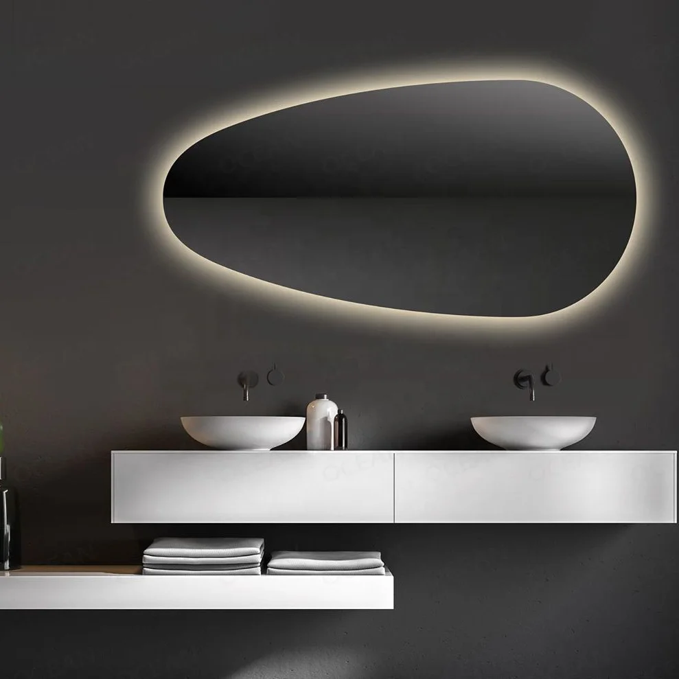 5mm environmental silver wall decor barbershop mirror oval led bathroom vanity mirror light
