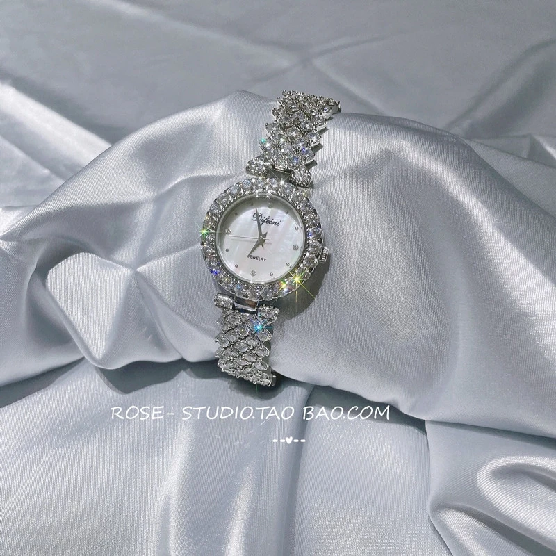 

Bling Fashion Steel Strip iced out Diamond Zircon Quartz Watch Hiphop Link Bracelet Set For women wristwatch