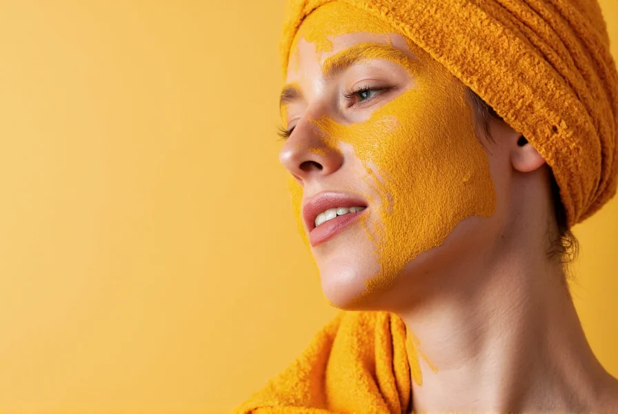 Turmeric face mask ingredients arranged on wooden table