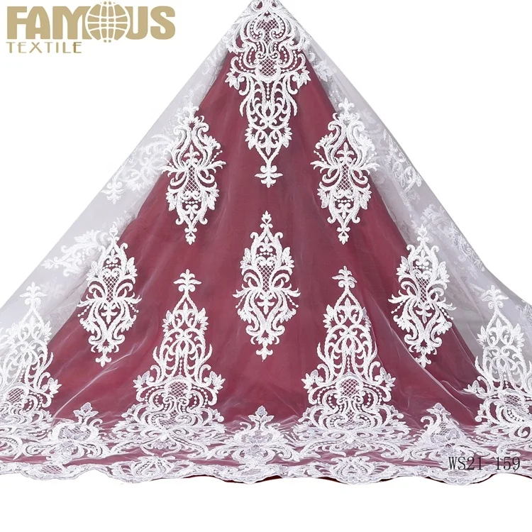 

Good quality mesh embroidery sequin cord white color in stock lace fabric for women dress