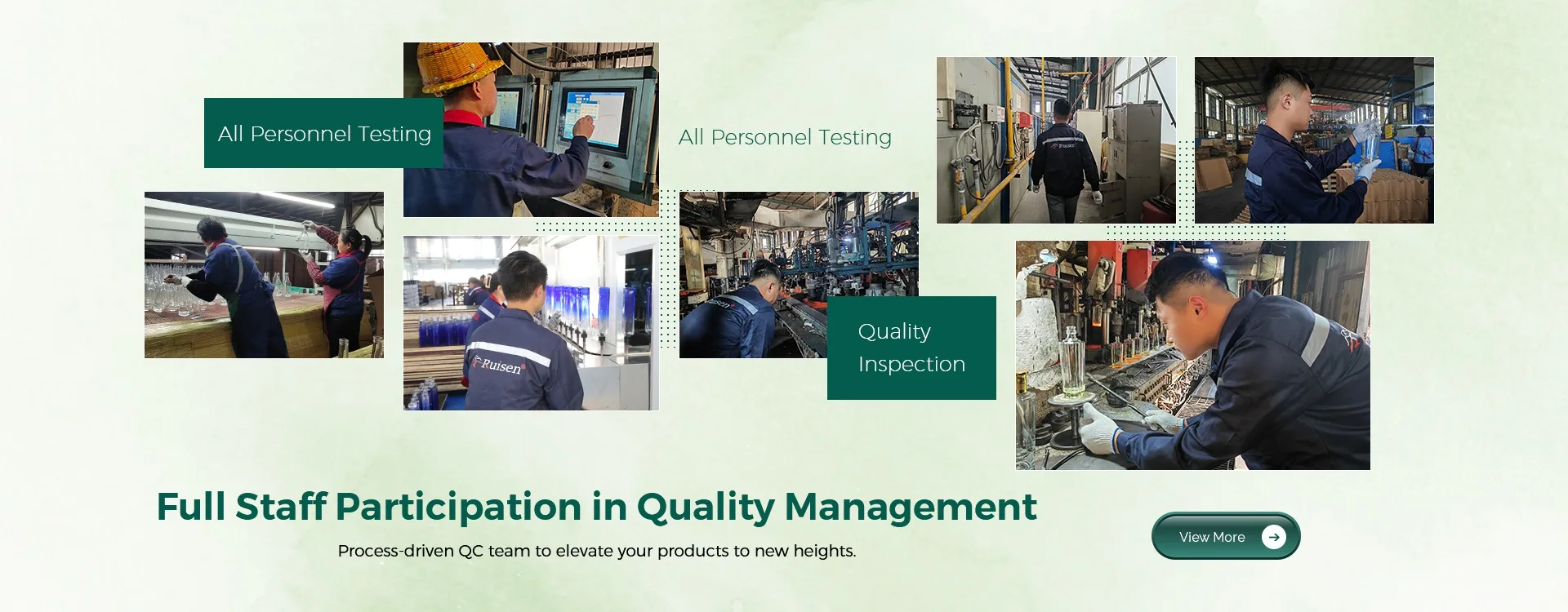 Ruisen storefront photographs of staff and quality inspection activity