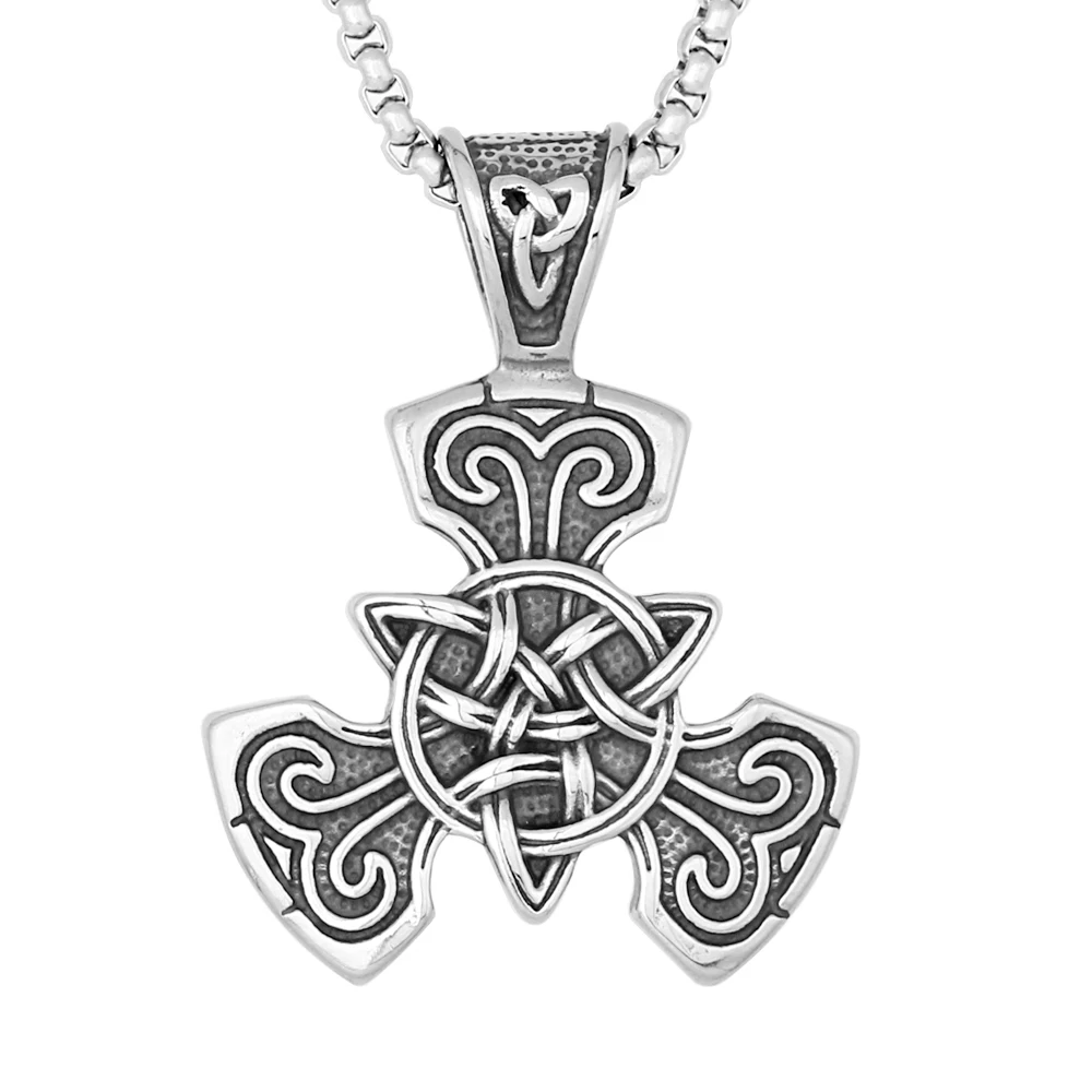 

New Arrival Irish Celtic Concentric Knot Triangle Triquetra Pendant Stainless Steel Rune Pattern Pendant Necklace