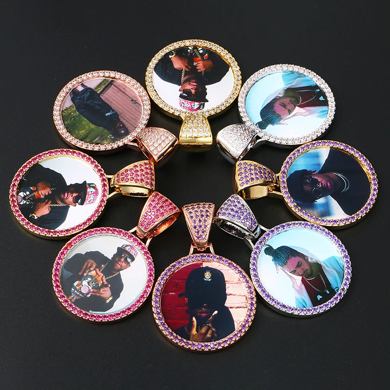 

Drop Shipping Hip Hop Jewelry Colorful Stone Picture Pendant Iced Out Sublimation Blank Custom Photo Pendant Necklace, Gold/silver/rose gold