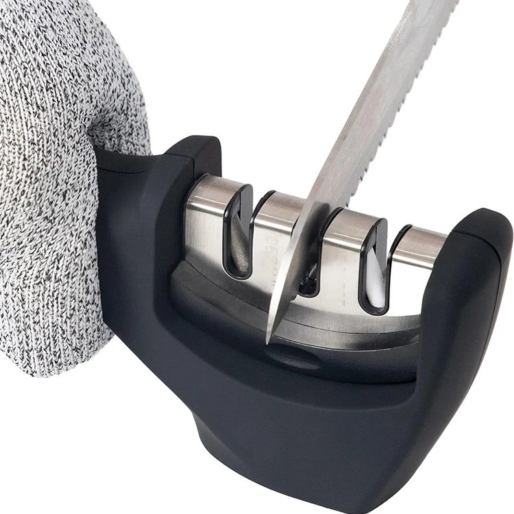 Manufacturer 3-Stage Manual Stainless Steel Kitchen Sharpener Handheld Knife Sharpening Accessories