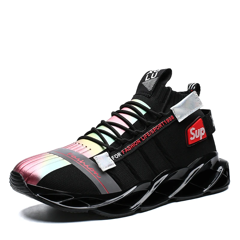

Hot selling Summer new Men Shoes top quality Running Light Weight Breathable Mesh Running Shoes, Black+red