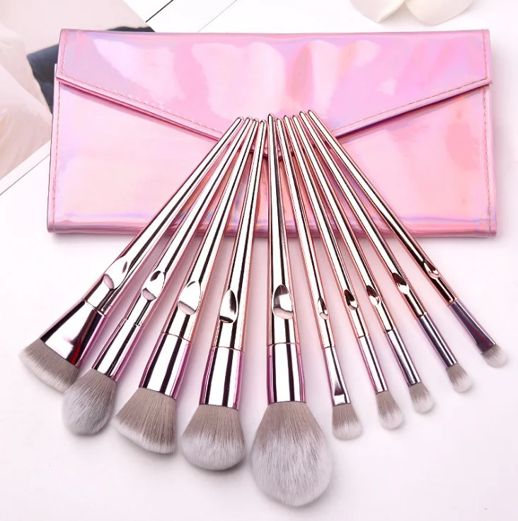 

China Vendor Professional Pink Free Sample Custom Logo Pink Glitter Cosmetics Makeup Brush Set, Customized color