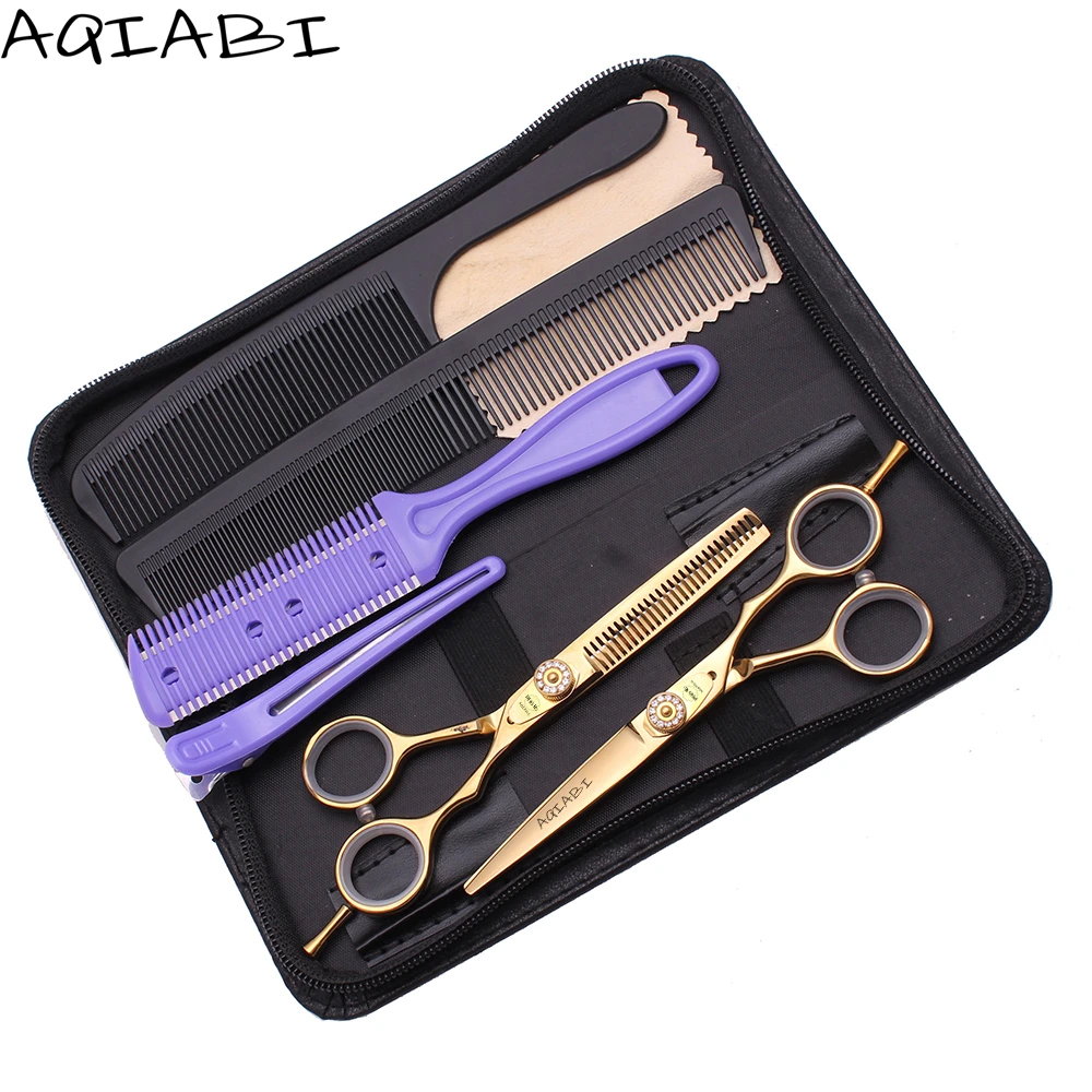 

Professional Hair Scissors 5.5" 6'' AQIABI Gold Hair Cutting Scissors Thinning Shears Barber Haircut Shears A1020