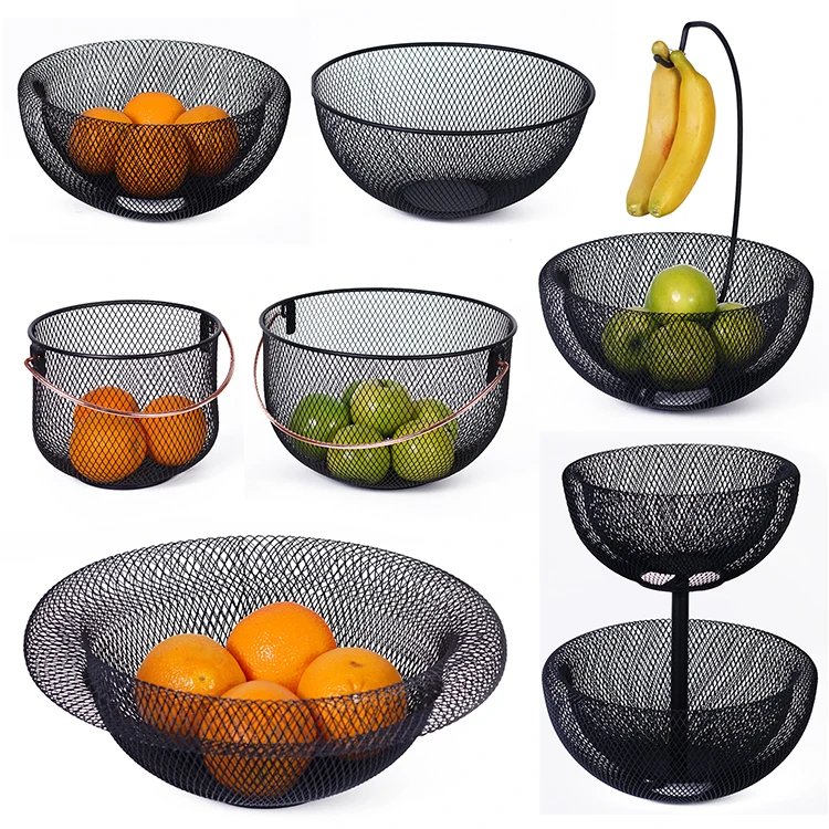 Wholesale Black Color Wire Mesh House Storage Basket Fruit Vegetable