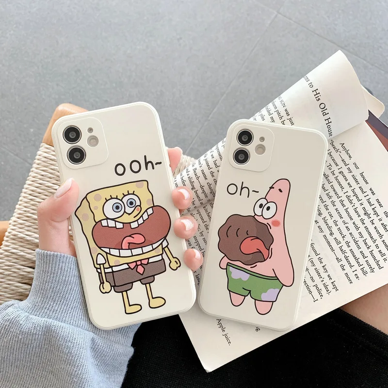

Cute Sponge Patrick Star Side Printing TPU Mobile Phone Cases for Apple iPhone 11 12 mini X XR XS Max SE2020 6 7 8 Plus