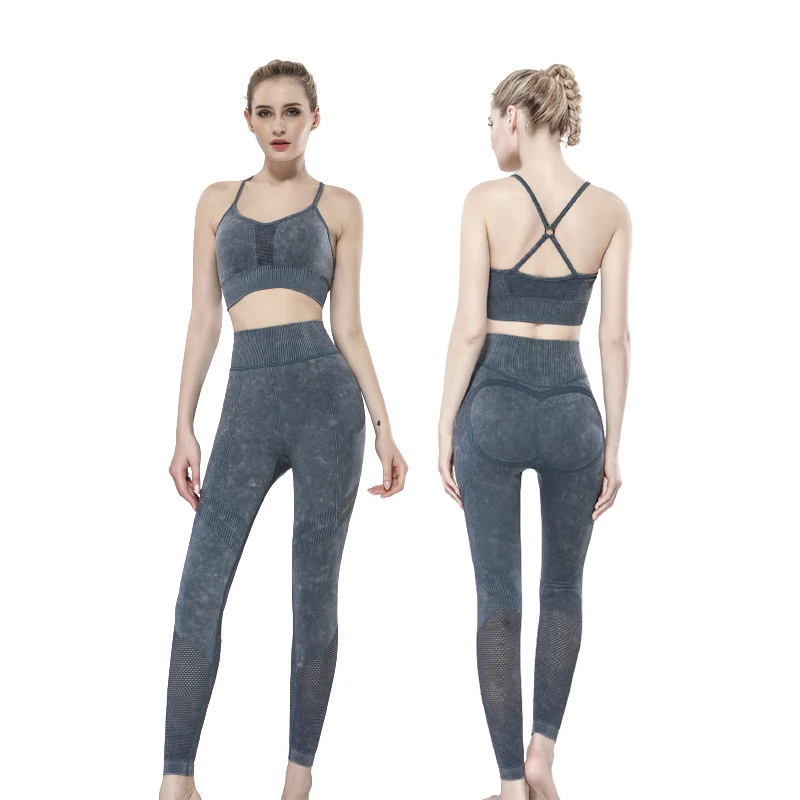 

Women running training crop top and legging workout mesh wear active athletic sportswear set yoga suit clothes, 4 colors
