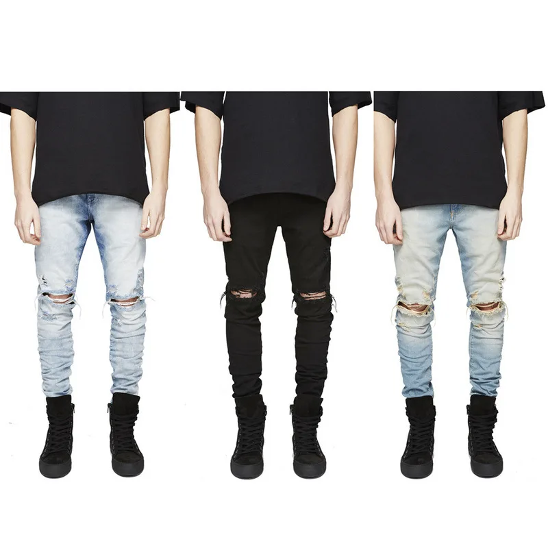

Free Shipping New Style High Quality Biker Ripped Distressed Jeans Wear Mens Fashion Denim Skinny Trousers Jeans Men Mans Jeans Skinny