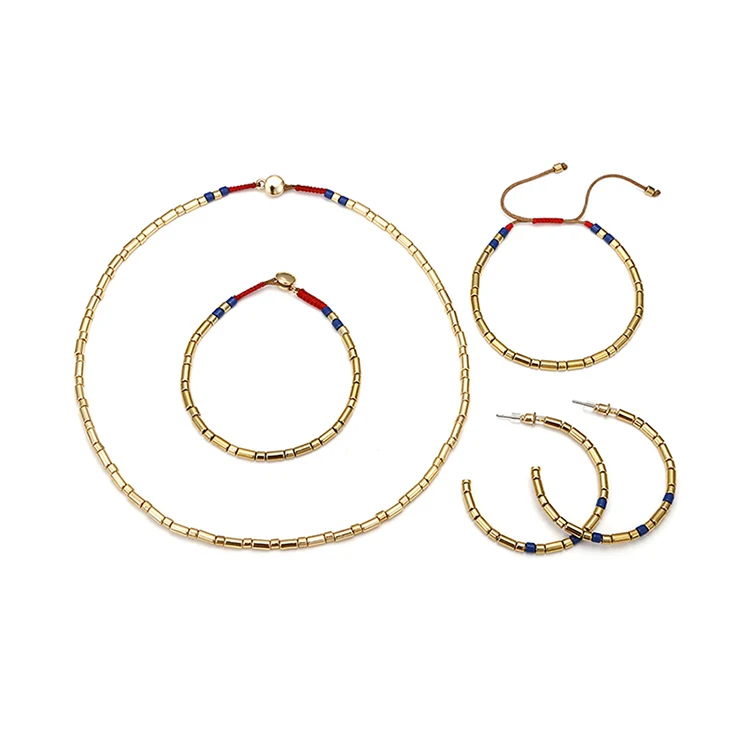 

Rainbow Series Necklace and Hoop Earring Set High Quality Enamel Fixed Alloy Jewelry Set with Two Bracelets, Rainbow color