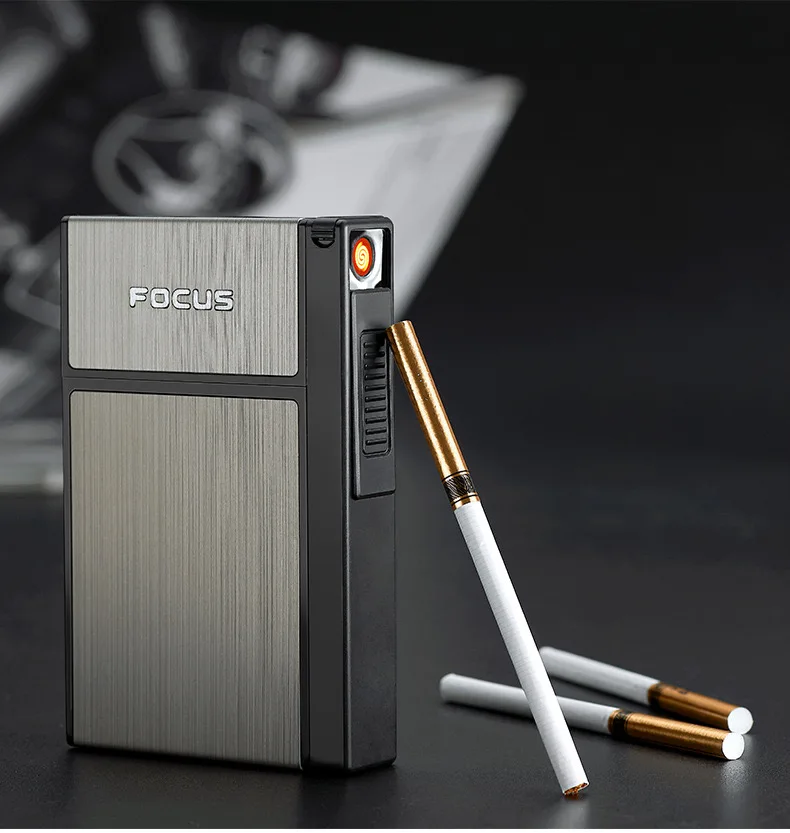 

Wholesale cigarette case lighter electronic windproof smoke lighters in stock OEM, 5 colors