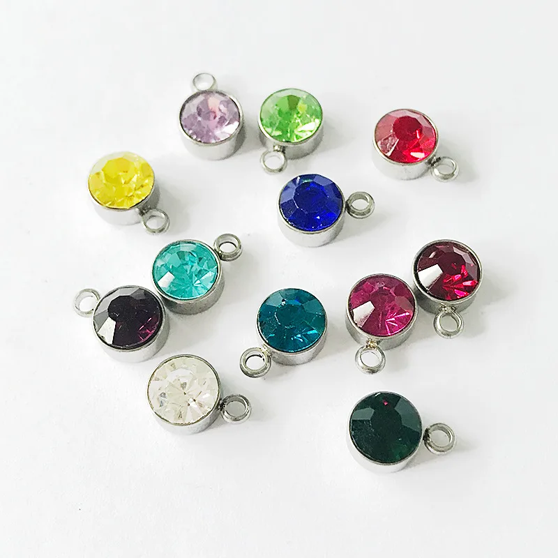 

2021 Wholesale 8mm DIY Jewelry Making Accessories Stainless Steel 12 Month Birthstone Charms For Bracelet Jewelry Making