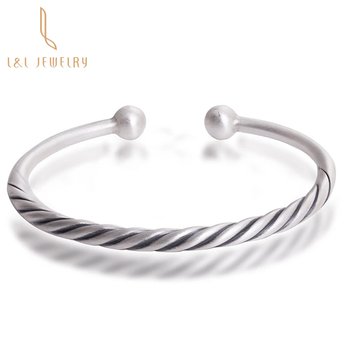 

wholesale Solid 999 Pure Silver Twisted Bangles Mens women Bracelet Vintage Punk Rock Style Cuff Bangle, Picture shows