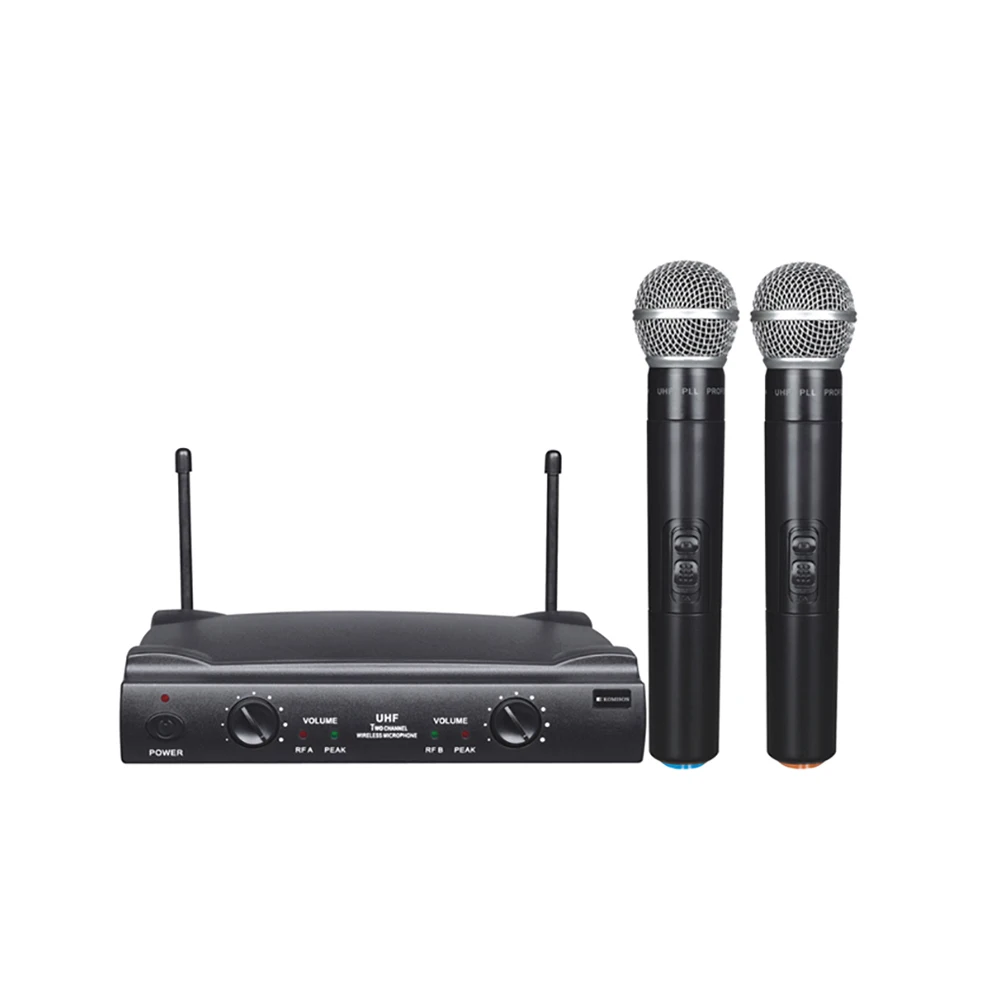 

GAW-V744 VHF Dual Wireless Microphone with Metal Receiver ABS Transmitter for Projector studio recording Blue tooth Speaker, Silver&black